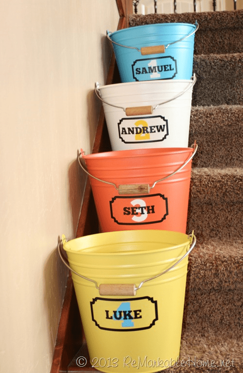 Housekeeping hack with buckets for children 