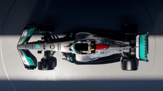 An overhead look at the Mercedes F1 car liveries